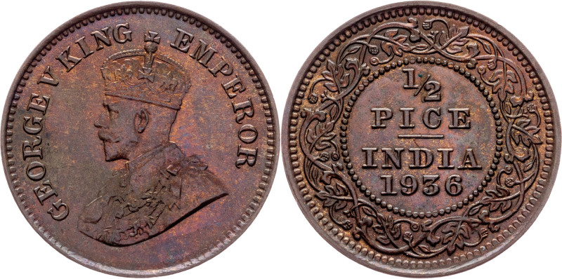 British India, 1/2 Pice 1936, Calcutta British India, George V., 1/2 Pice 1936, ...