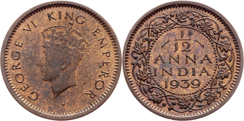 British India, 1/12 Anna 1939, Calcutta British India, George VI., 1/12 Anna 193...