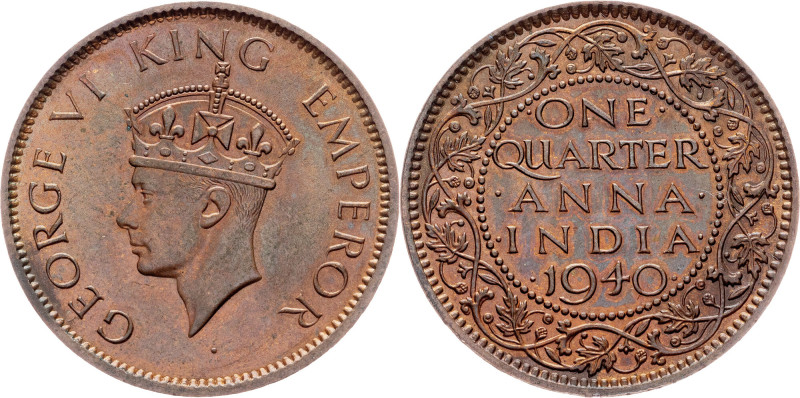 British India, 1/4 Anna 1940, Calcutta British India, George VI., 1/4 Anna 1940,...