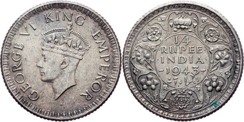 British India, 1/4 Rupee 1943, Calcutta British India, George VI., 1/4 Rupee 194...