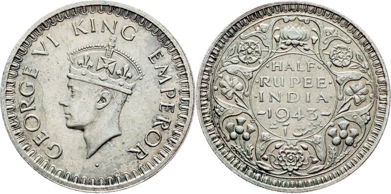 British India, 1/2 Rupee 1943, Bombay British India, George VI., 1/2 Rupee 1943,...