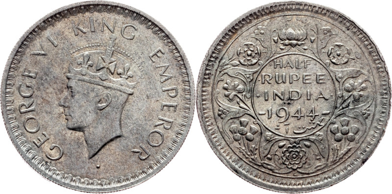 British India, 1/2 Rupee 1944, Lahore British India, George VI., 1/2 Rupee 1944,...