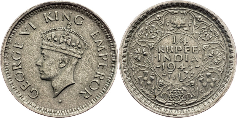 British India, 1/4 Rupee 1944 British India, 1/4 Rupee 1944, Ag, KM# 547; EF

...