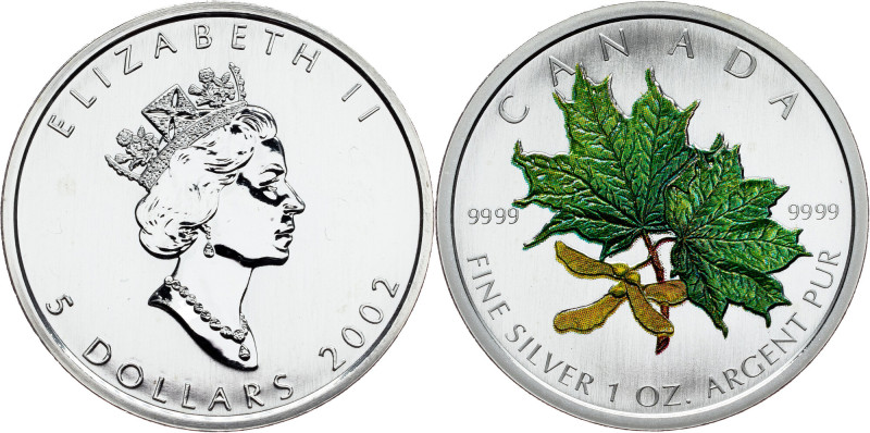 Canada, 5 Dollars 2002, Spring Maple Leaf, colorized Canada, Elizabeth II., 5 Do...