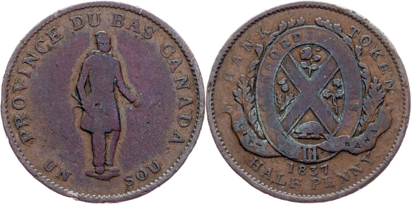 Canada, 1/2 Penny 1837, Montreal Canada, Lower Canada, 1/2 Penny 1837, Montreal,...