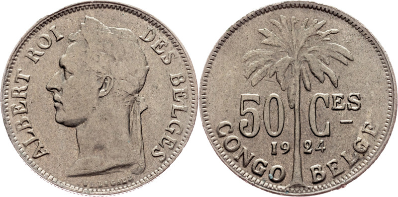 Congo, 50 Centimes 1924, Brussels Congo, Albert I., 50 Centimes 1924, Brussels, ...