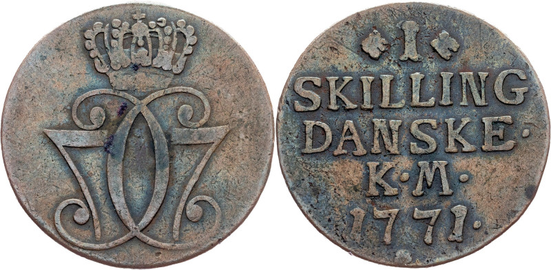 Denmark, 1 Skilling 1771 Denmark, Christian VII., 1 Skilling 1771, 11,527 g, Cop...