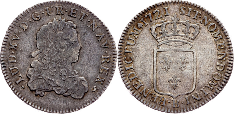 France, 1/3 Ecu 1721, B France, Louis XV., 1/3 Ecu 1721, B, 8,074 g, Ag, Gad. 30...