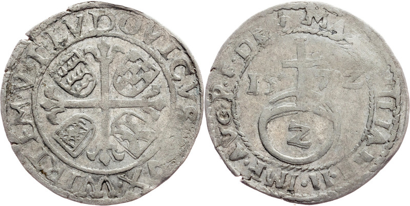 Germany, 2 Kreuzer 1572 Germany, Württemberg, Ludwig, 2 Kreuzer 1572, 1,172 g, v...