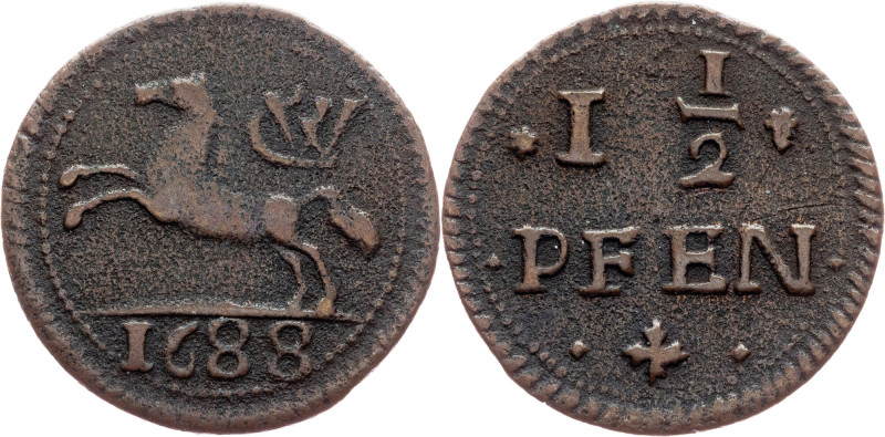 Germany, 1 1/2 Pfennig 1688, RARE Germany, Brunswick-Lüneburg-Celle, Georg Wilhe...