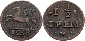 Germany, 1 1/2 Pfennig 1688, RARE