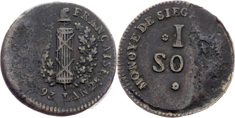 Germany, 1 Sol 1793, RARE Germany, City under siege of Mainz, 1 Sol 1793, RARE, ...
