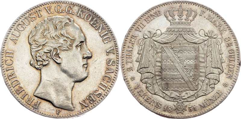 Germany, 2 Thaler 1851, F Germany, Sachsen-Kurlinie, 2 Thaler 1851, F, Ag, toned...