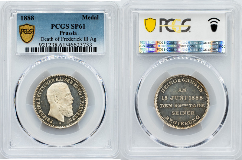 Germany, Medal 1888 Germany, Medal 1888, Ag, Death of Frederick III.; PCGS SP61...