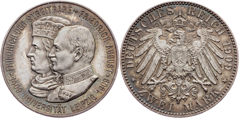 Germany, 2 Mark 1909 Germany, 2 Mark 1909, Ag, KM# 1268, beautiful toning, mint ...