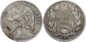 Chile, 20 Centavos 1906, Santiago de Chile