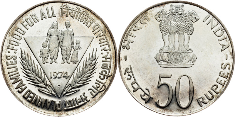 India, 50 Rupees 1974, Mumbai India, 50 Rupees 1974, Mumbai, 34,831 g, Ag (500/1...