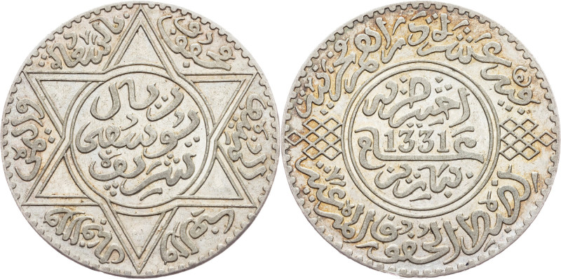 Morocco, 10 Dirhams 1331 (1913) Morocco, 10 Dirhams 1331 (1913), Ag, Y# 33, Lec#...