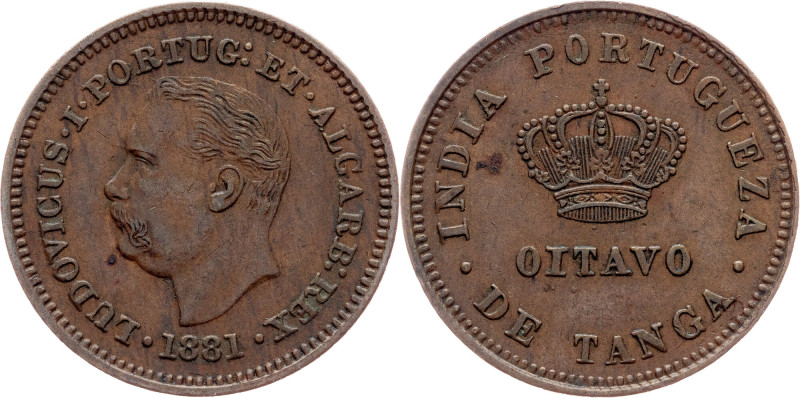 Portuguese India, 1/8 Tanga 1881, Calcutta Portuguese India, Luíz I., 1/8 Tanga ...
