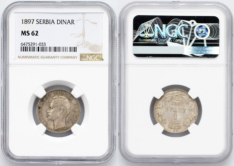 Serbia, 1 Dinar 1897 Serbia, Alexander I., 1 Dinar 1897, 5 g, Ag (835/1000), KM#...
