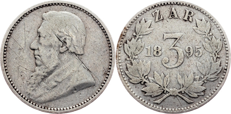 South Africa, 3 Pence 1895, Pretoria South Africa, Republic, 3 Pence 1895, Preto...