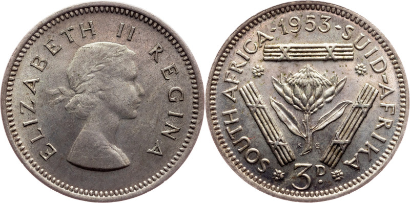 South Africa, 3 Pence 1953, Pretoria South Africa, Elizabeth II., 3 Pence 1953, ...