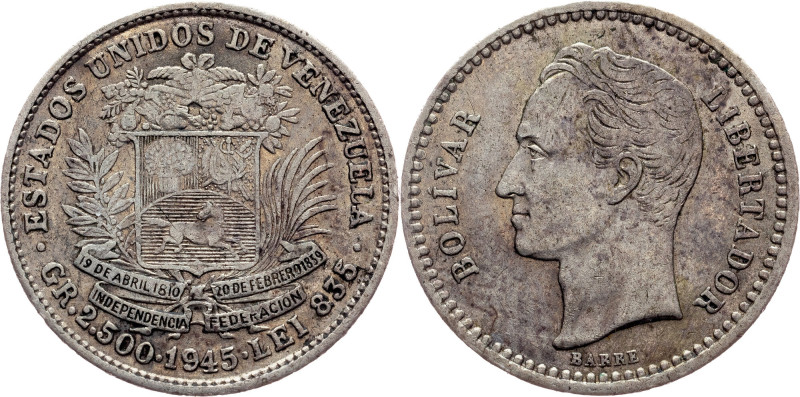 Venezuela, 1/2 Bolívar 1945, Philadelphia Venezuela, United States, 1/2 Bolívar ...