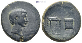 ASIA MINOR, Uncertain. Octavian(?). Circa 30 BC(?). Æ (29mm, 25.1 g). Bare head right / Fiscus, sella, quaestoria and hasta; Q below.