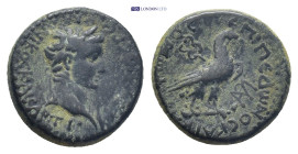 PHRYGIA. Amorium. Claudius, 41-54. AE (20mm, 6.72 g) Laureate head of Claudius to right. Rev. Eagle with closed wings standing right on uncertain obje...