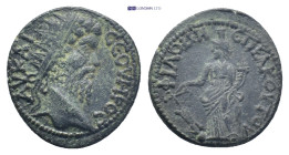 Phrygia, Philomelium, Septimius Severus, AE (21mm, 5.5 g) AD 193-211.Magistrate Akoytos. AY KAI CEOYHΡOC, radiate head right. / ΦIΛOMH EΠI AKOYTOY, Ty...