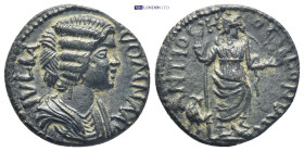 PISIDIA. Antioch. Julia Domna (Augusta, 193-217). Ae. (20mm, 5.0 g) Obv: IVLIA AVGVSTA. Draped bust right. Rev: COL MEN ANTIOC. Mên standing facing, h...