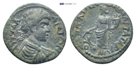 Pisidia, Antiochia. Caracalla. A.D. 198-217. Æ (21mm, 4.8 g). Laureate, draped and cuirassed bust of Caracalla right / Tyche standing facing, head lef...