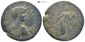 Pontos. Amaseia. Geta AD 198-211. Bronze Æ (30mm, 15.2 g) Bareheaded, draped and cuirassed bust right / Tyche standing left, holding rudder and cornuc...