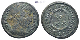 Constantine I Æ Nummus. (18mm, 2.8 g) Aquileia, AD 321. CONSTANTINVS AVG, laureate head right / D N CONSTANTINI MAX AVG, laurel wreath enclosing VOT X...