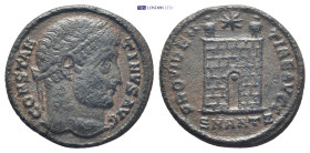 Constantine I the Great AD 306-337. 7th officina. Antioch Follis Æ (19mm, 2,9 g) CONSTANTINVS AVG, laureate head right / PROVIDENTIAE AVGG, camp gate ...