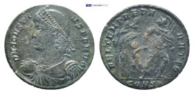 Constans. AD 337-350. Æ Centenionalis (20mm, 4.2 g). Constantinople, uncertain officina. Struck AD 348-350. Pearl-diademed, draped, and cuirassed bust...