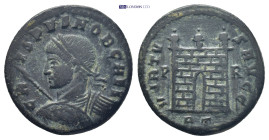 CRISPUS, Caesar. 317-326 AD. Æ Follis (19mm - 3.19 g). Rome mint. Struck 318-9 AD. C-RISPVS NOB CAES, laureate and cuirassed bust left, holding spear ...
