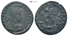 Theodosius I. A.D. 379-395. AE (21mm, 5.63 g). Cyzicus mint. D N THEODOS-IVS P F AVG, draped and cuirassed bust of Theodosius I wearing laureate, cres...