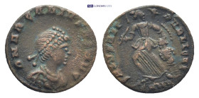 Arcadius. A.D. 383-408. AE half-centenionalis (13mm, 0.9 g). D N ARCADIVS P F AVG, diademed, draped and cuirassed bust of Arcadius right / SALVS REIPV...
