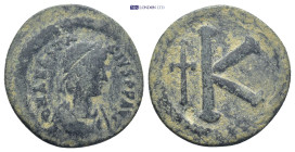Anastasius I (491-518) AE Half Follis (21mm, 3.8 g) Constantinople, 498-518. Obv: D N ANASTASIVS P P AVG, Diademed, draped and cuirassed bust of Anast...