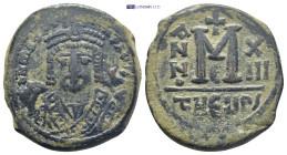 Maurice Tiberius (582-602) AE Follis (27mm, 10.5 g) Antioch, Year 13=A.D. 594/5. Obv: DN MAVΓI CN P AUT, crowned bust facing, wearing consular robes; ...