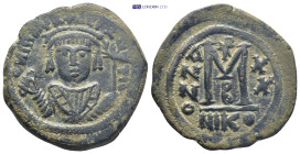 Maurice Tiberius. 582-602. Æ Follis (38mm, 12.3 g). Nicomedia mint. Dated RY 20 (601/2). Crowned bust facing, wearing consular robes, holding mappa an...
