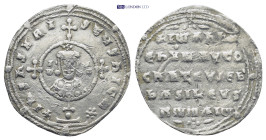 John I Zimisces (AD 969-976). Constantinople Miliaresion (2.4 Gr. 21mm.) 
Cross crosslet set upon globe above two steps; in central medallion, crowned...