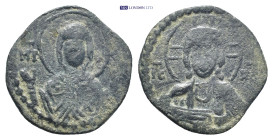 Anonymous (attributed to Romanus IV). Ca. 1068-1071. Æ follis (23mm, 4.36 g). Constantinople. Facing bust of Christ Pantokrator / Facing bust of the V...