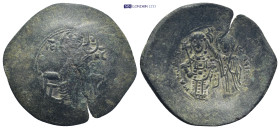 Manuel I Comnenus (1143-1180 AD). Constantinople AE Trachy (29mm, 4.56 g) Obv: IC / XC. Christ, bearded and nimbate, wearing tunic and kolobion, seate...