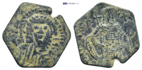 Latin Rulers of Constantinople (1204-1261); (17mm, 1.89 g) Obv: Facing bust of beardless Christ Pantokrator / Rev: Half-length figures of emperor faci...