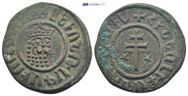 ARMENIA, Cilician Armenia. Royal . Levon I. 1198-1219. Æ Tank (28mm, 7.9 g). Crowned leonine head facing slightly right / Patriarchal cross; six-point...