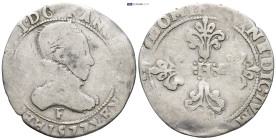 FRANCE, Royal. Henri III. 1574-1589. AR demi Franc (28mm, 6.0 g). Paris mint; Dated 1577 F. Laureate and armored bust right, with plain collar / Cross...