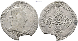 FRANCE. Henri III, 1574-1589 AD. AR Franc (32mm, 13.2 g), 1580, Bordeaux (K). Laureate armoured bust / Cross fleurdelisée with H at centre.