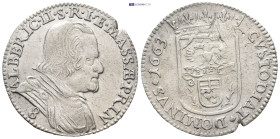 Italian States, Massa di Lunigiana (Duchy). Alberico II Cybo Malaspina AR Luigino (20mm, 2.2 g) (8 Bolgnini). AD 1663. ALBERIC•II•S•R•I•TE•MASSÆ•PRIN,...